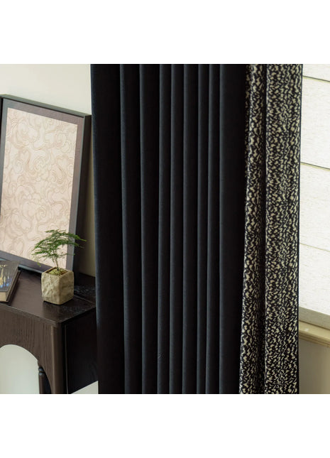 Textured black beige heather blackout curtain