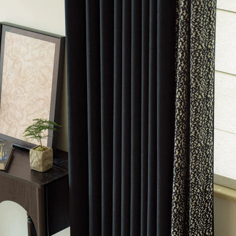 Textured black beige heather blackout curtain