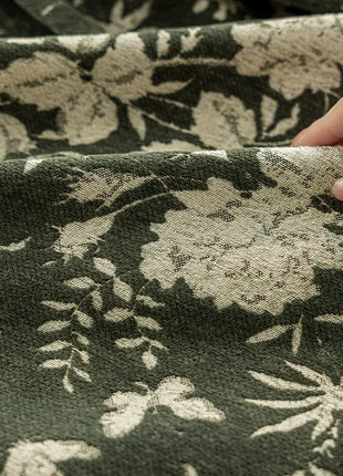 Blackout velvet curtain with graphic Rhine flower pattern
