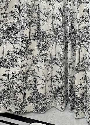 Wool curtain with black and white floral pattern