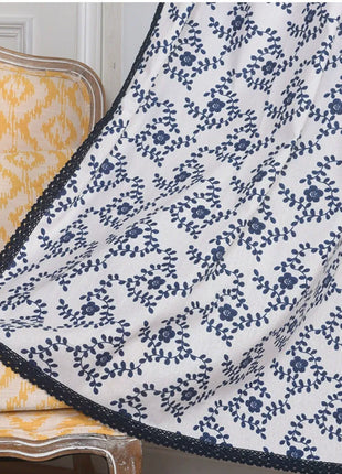 White Curtain Blue Flower Patterns