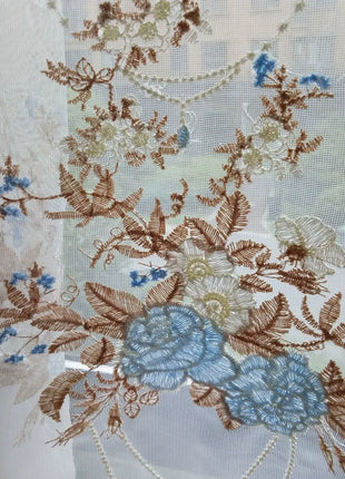 White Sheer Curtain Blue Pattern