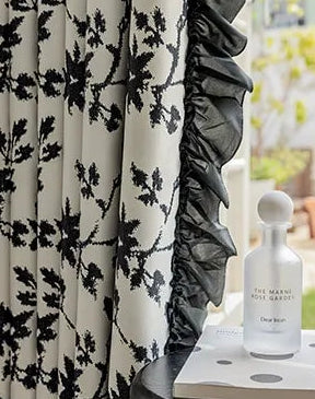 Black flowers blackout curtain in smooth chenille