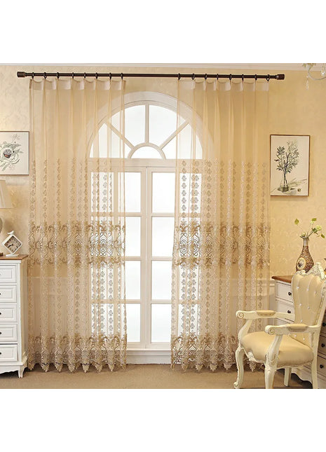 Golden Embroidery Sheer Living Room