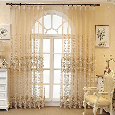 Golden Embroidery Sheer Living Room
