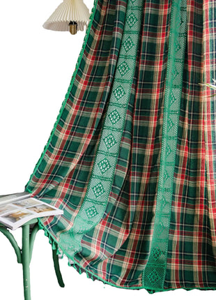 Red Vintage Check Curtain