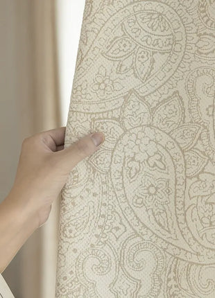 Luxury beige cotton linen blackout jacquard curtain
