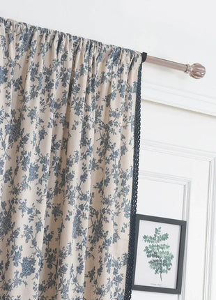 White Curtain Blue Flower Patterns