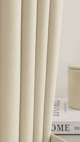 Geometric beige chenille blackout curtain