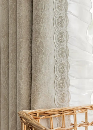 Embroidered lace curtain