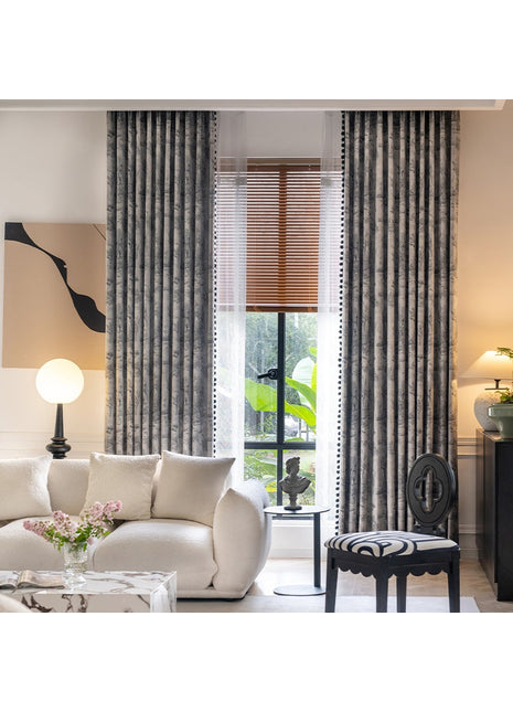 Green and beige tropical foliage chenille curtain