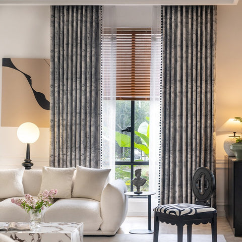 Green and beige tropical foliage chenille curtain