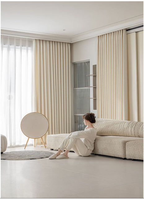 Beige woven curtain textured effect living room
