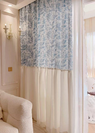 Navy blue baroque velvet curtain with gold patterns