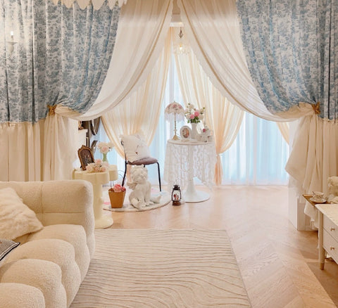 Navy blue baroque velvet curtain with gold patterns