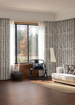 Red and beige flower curtain, country style