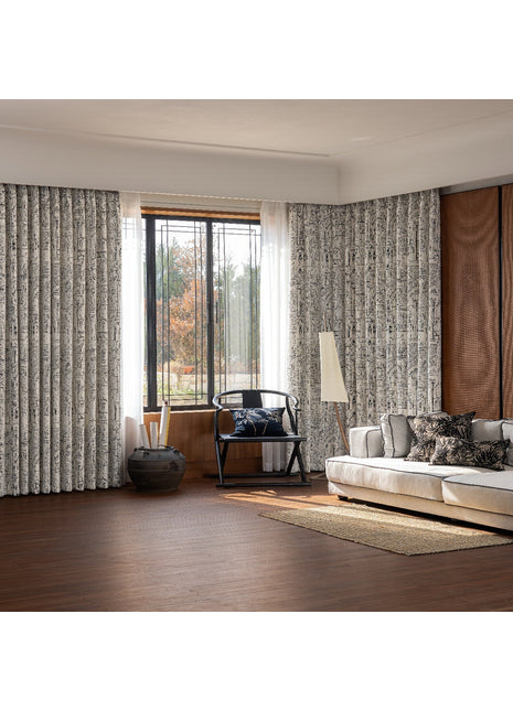 Red and beige flower curtain, country style