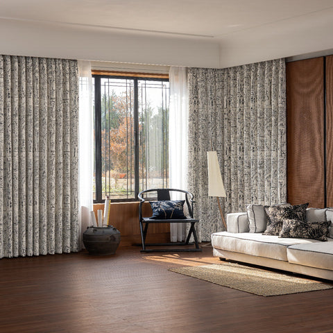 Red and beige flower curtain, country style
