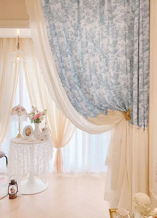 Navy blue baroque velvet curtain with gold patterns