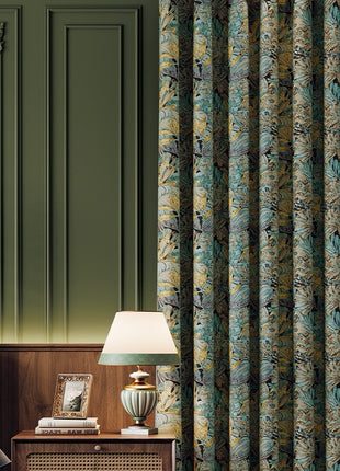 Blackout curtains art deco blue elegant living room