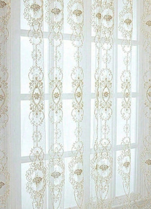Vintage cream embroidered oriental sheer curtain