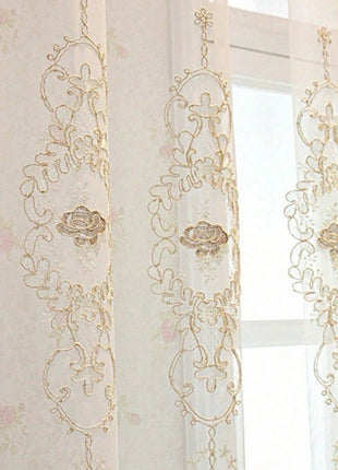 Vintage cream embroidered oriental sheer curtain