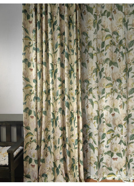 Beige Curtain with Flower Pattern