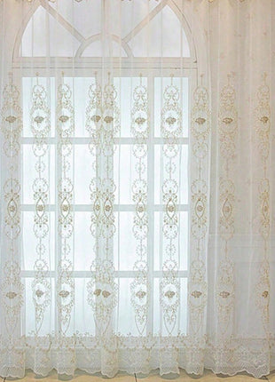 Vintage cream embroidered oriental sheer curtain