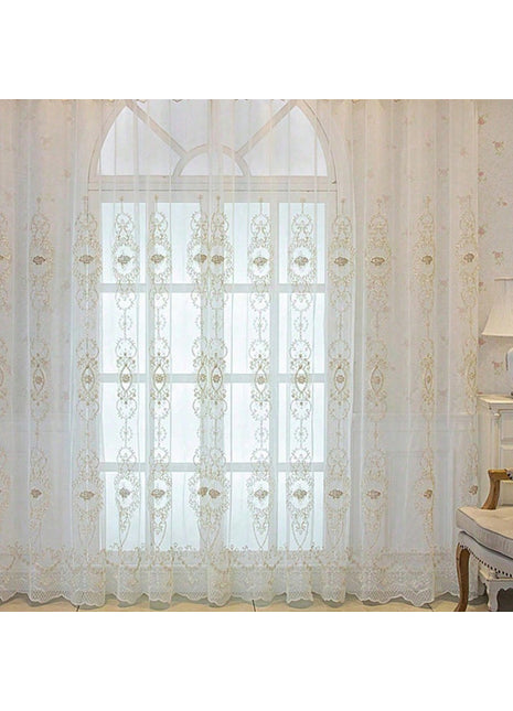 Vintage cream embroidered oriental sheer curtain