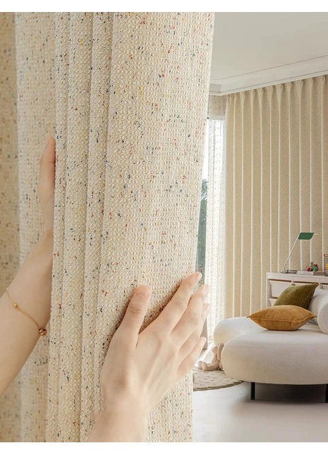Cozy ecru mottled terry curtain for bedroom