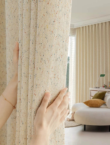 Cozy ecru mottled terry curtain for bedroom