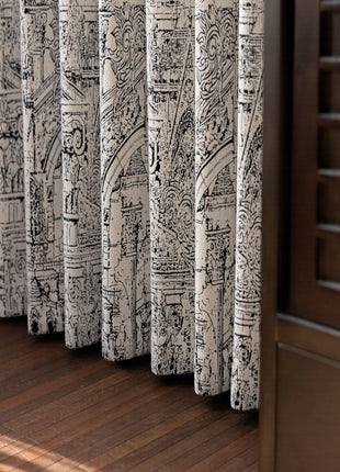 Red and beige flower curtain, country style