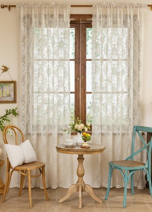 Luxury Embroidered Sheer Vintage White Living Room