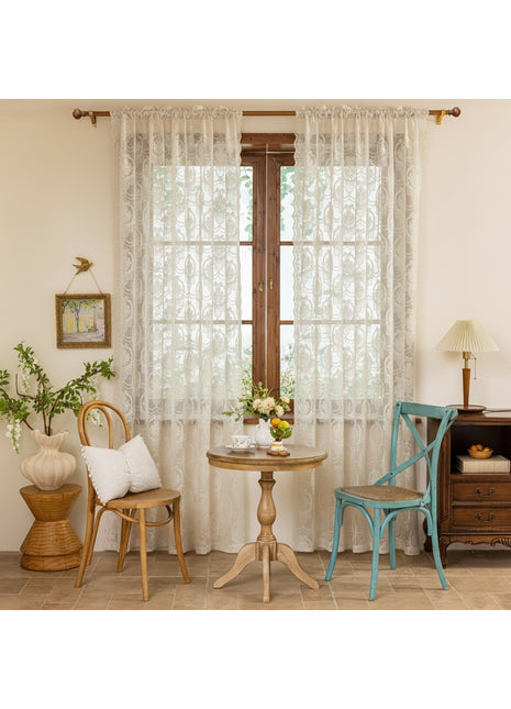 Luxury Embroidered Sheer Vintage White Living Room