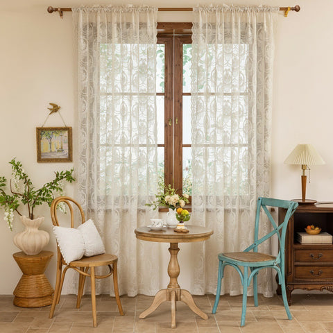 Luxury Embroidered Sheer Vintage White Living Room