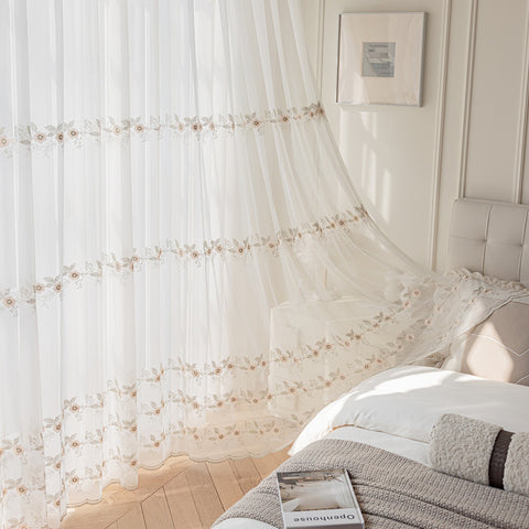Sheer Leaf Pattern Window Living Room
