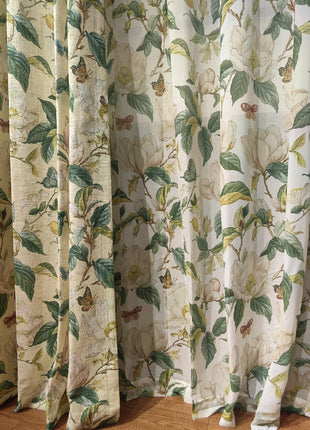Beige Curtain with Flower Pattern