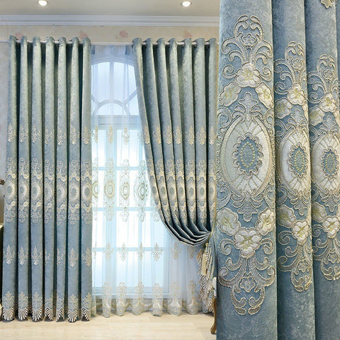 Royal Blue Embroidered Curtain