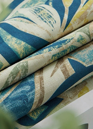 Green and beige tropical foliage chenille curtain