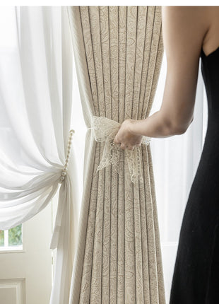 Luxury beige cotton linen blackout jacquard curtain