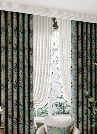 Blackout curtains art deco blue elegant living room
