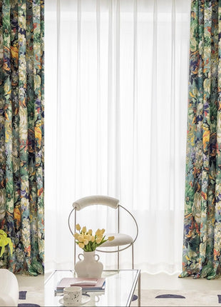 Vintage floral curtain with ruffles in cotton blend