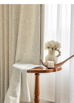 Luxury beige cotton linen blackout jacquard curtain