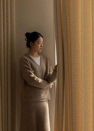 Cozy ecru mottled terry curtain for bedroom