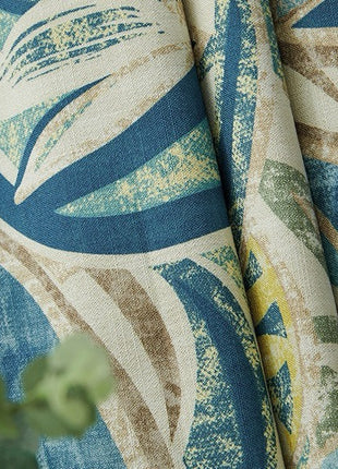 Green and beige tropical foliage chenille curtain