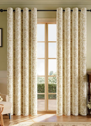 Beige jacquard curtain with embroidered patterns