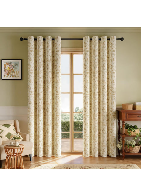 Beige jacquard curtain with embroidered patterns