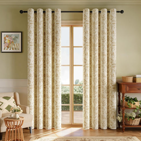 Beige jacquard curtain with embroidered patterns