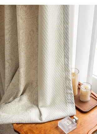 Luxury beige cotton linen blackout jacquard curtain