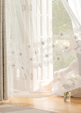 Embroidered lace curtain